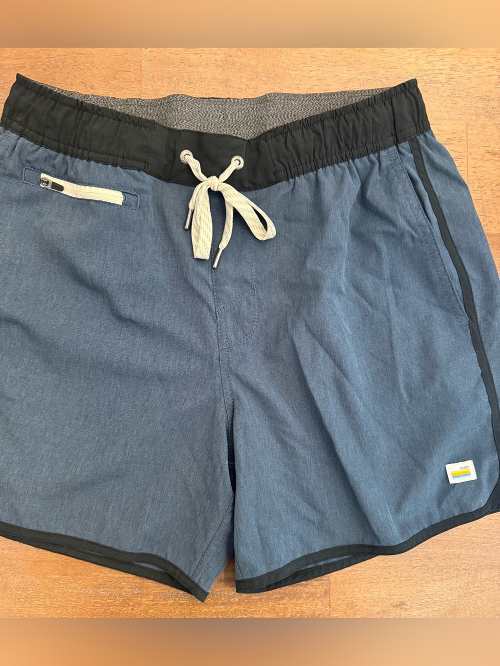 Vuori Blue Swim Board Shorts with Black Waistband